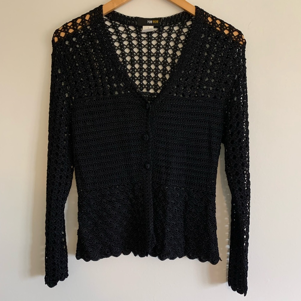POW WOW Open Weave Cardigan Sweater, S